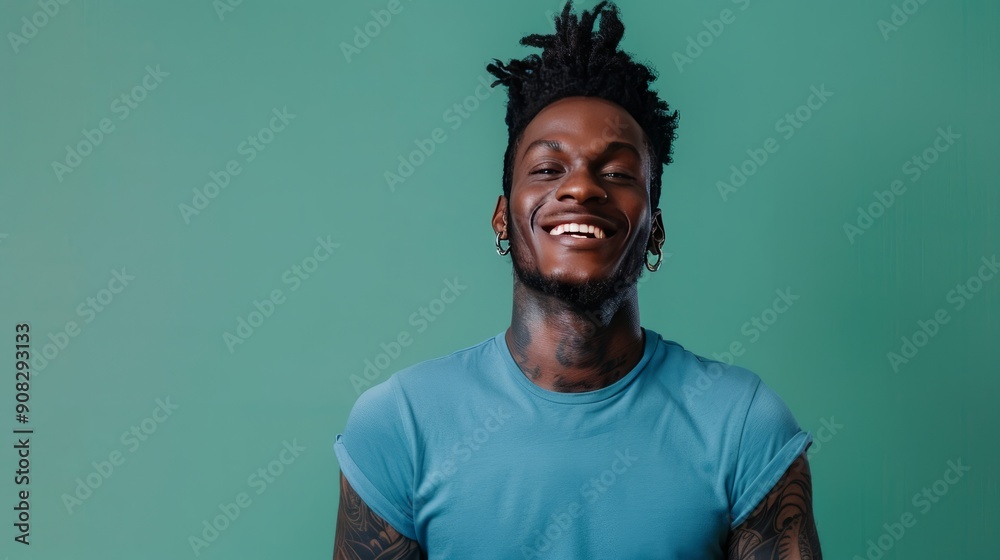 Fototapeta premium Smiling Man on Green Background 11