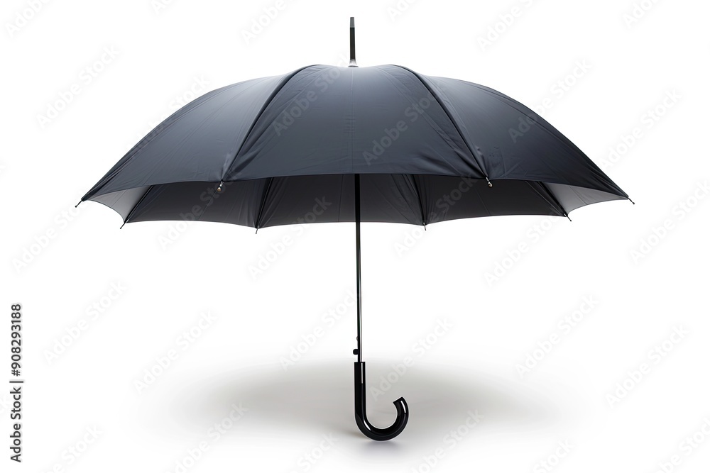 Black umbrella isolated on white. Use this image for designs related to rain, protection, or weather. Black umbrella isolated on white. Use this image for designs related to rain, protection, or weather.