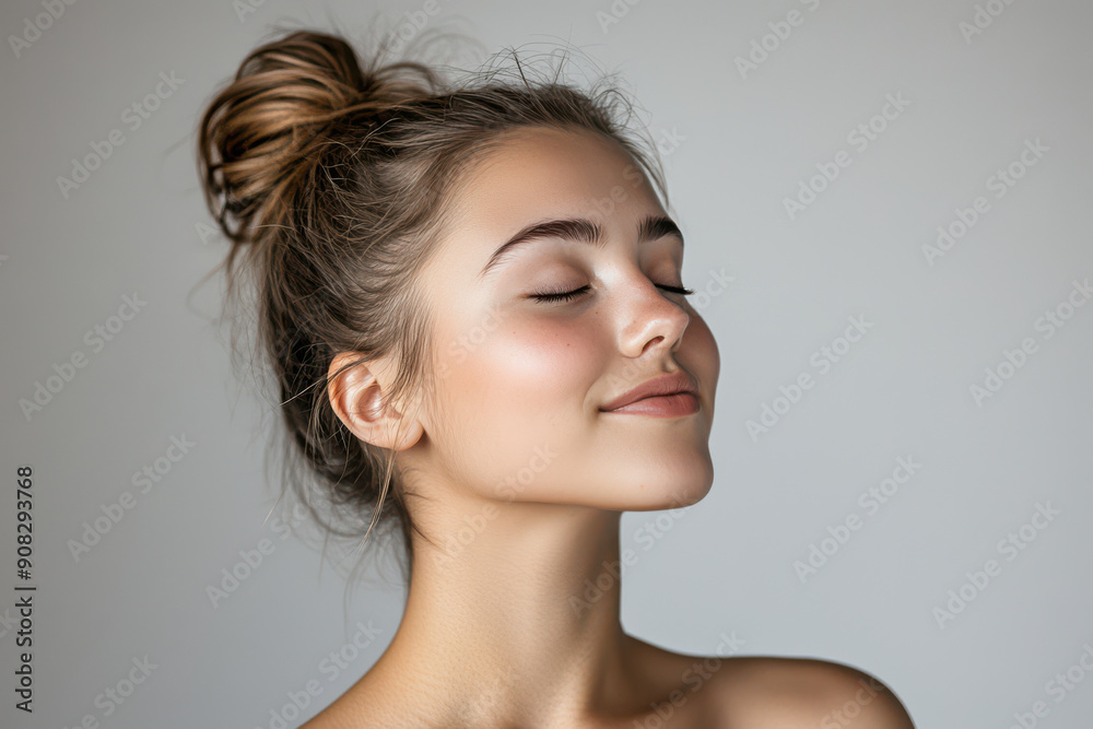 A close up of a girl's face with her eyes closed A close up of a girl's face with her eyes closed