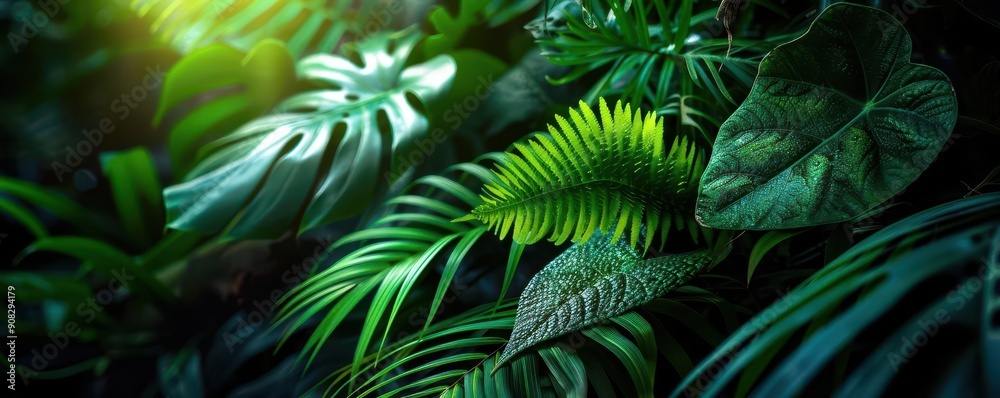 Lush jungle with dense foliage and diverse plant life, creating a vibrant natural scene, Realism, Bright greens, Photography Lush jungle with dense foliage and diverse plant life, creating a vibrant natural scene, Realism, Bright greens, Photography