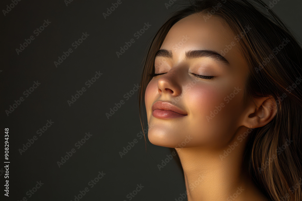 A close up of a girl's face with her eyes closed A close up of a girl's face with her eyes closed