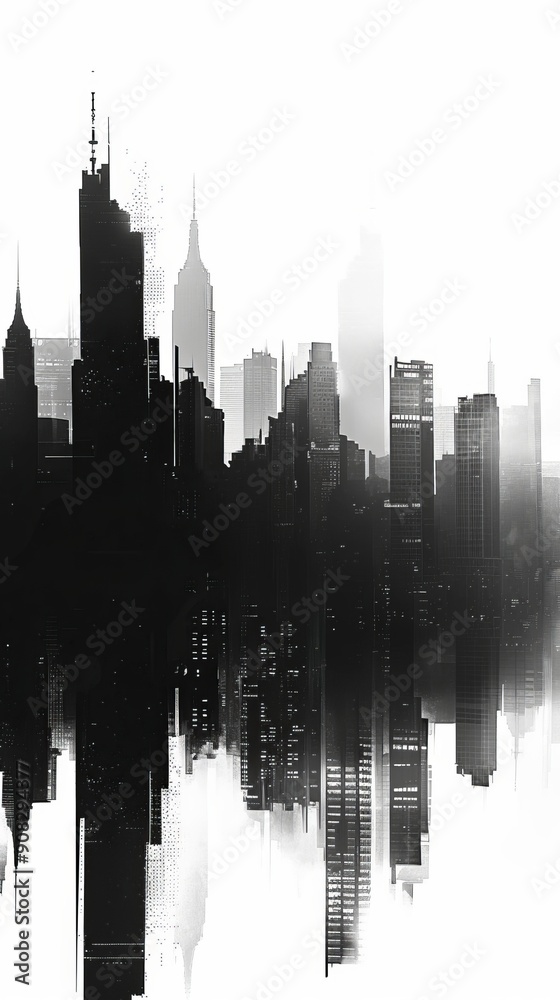 Fototapeta premium Foggy Urban Skyline with Skyscrapers 7