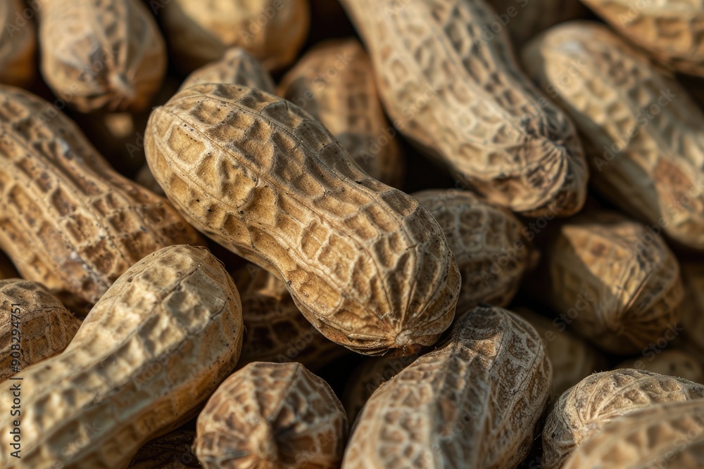 A close-up shot of peanuts in their shells. This photo can be used for food blogs, websites, or social media to highlight the simplicity and wholesomeness of peanuts. A close-up shot of peanuts in their shells. This photo can be used for food blogs, websites, or social media to highlight the simplicity and wholesomeness of peanuts.