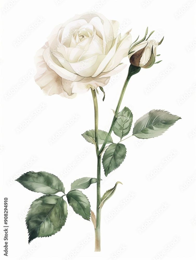 Watercolor White Rose Isolated on White Background. Beautiful Rose Flower Watercolor White Rose Isolated on White Background. Beautiful Rose Flower