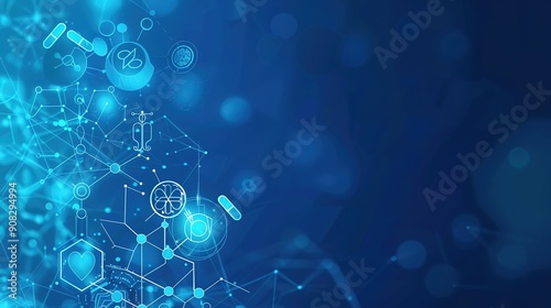 Innovative Healthcare Concept - Blue Background with Abstract Medical Icons and Copy Space for Text