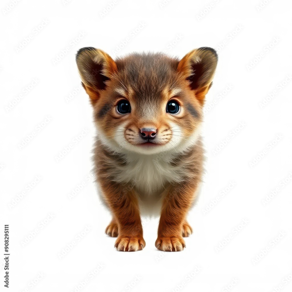 Adorable Baby Fox Cub with Big Eyes on White Background. Adorable Baby Fox Cub with Big Eyes on White Background.
