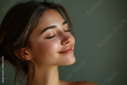 A close up of a girl's face with her eyes closed