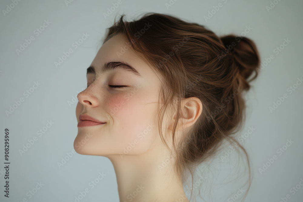 A close up of a girl's face with her eyes closed A close up of a girl's face with her eyes closed