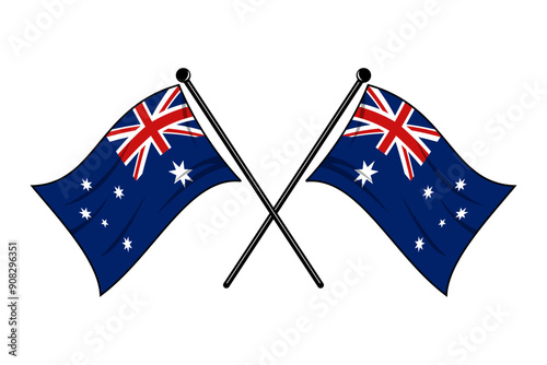 Vector of two crossed Australian flags on a black pole with editable 3d flat style icon and scalable eps file illustration for design element, emblem, poster, etc.