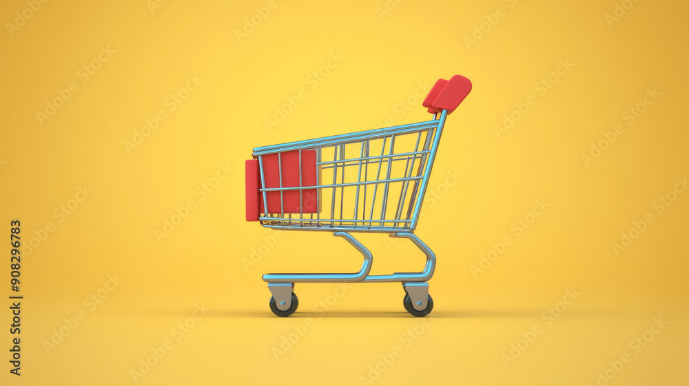 A shopping cart with a red box on it A shopping cart with a red box on it