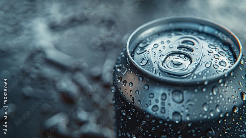 A can of soda sits on a wet surface, ready to be consumed A can of soda sits on a wet surface, ready to be consumed