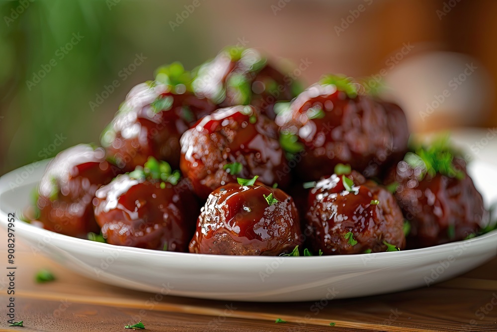 A plate of delicious, glossy meatballs. Perfect for use in food blogs, magazines, and cookbooks. A plate of delicious, glossy meatballs. Perfect for use in food blogs, magazines, and cookbooks.