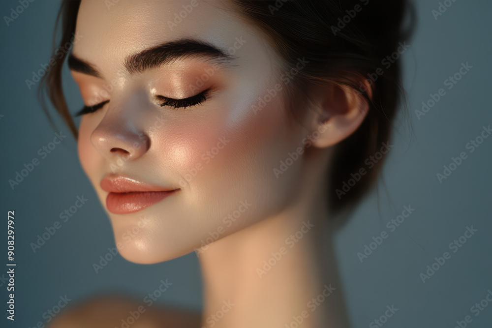 Naklejka premium A close up of a girl's face with her eyes closed