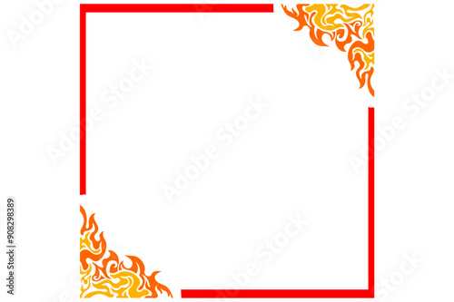 Frame or border decorative ornament design with a fire theme