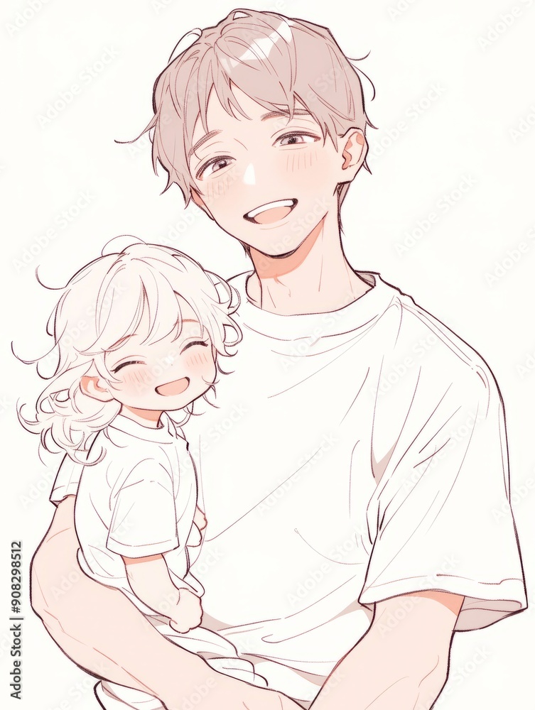 Anime Style Illustration of Smiling Father and Daughter 1 Anime Style Illustration of Smiling Father and Daughter 1