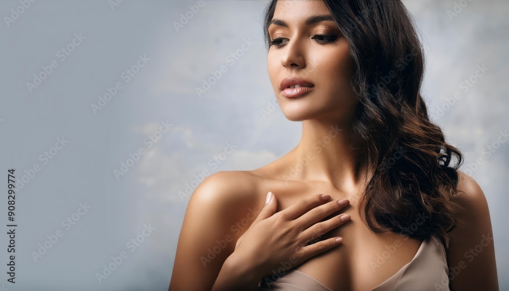Naklejka premium Photo of the hand touching the chest and soul