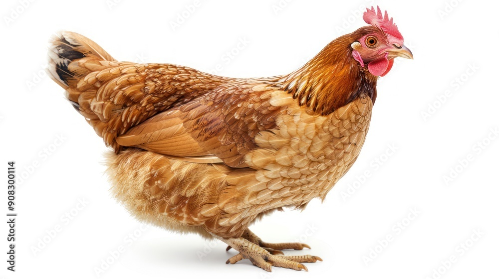 Fototapeta premium Brown laying hen farm isolated on white background