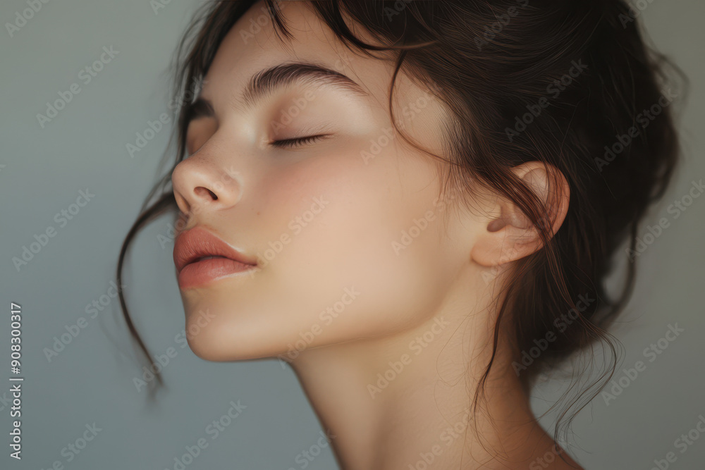 A close up of a girl's face with her eyes closed A close up of a girl's face with her eyes closed
