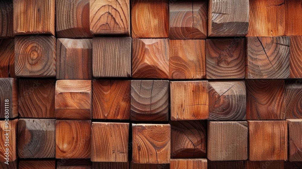 Wooden wall made of square blocks. Perfect for interior design projects, showcasing a rustic aesthetic. Wooden wall made of square blocks. Perfect for interior design projects, showcasing a rustic aesthetic.