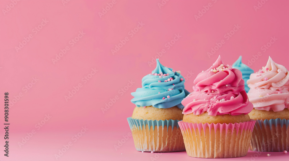 Close up food photography of cute cupcake with berry at the top of the cake. Blank space for text, copy space. Wallpaper, photo, background for food advertisement, bakery menu photo idea.   