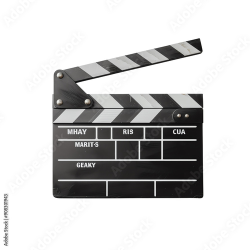 Classic film clapperboard isolated on white background, perfect for movie production, film making, and creative projects.