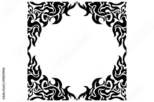Frame or border decorative ornament design with a fire theme