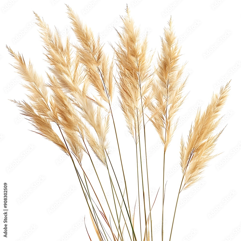 Fototapeta premium White Feather Reed Grass Isolated on White Background. Beautiful Feather Reed Grass Flower
