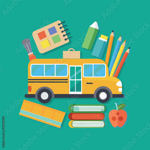 Cartoon Childrens Going Back To School on a white background