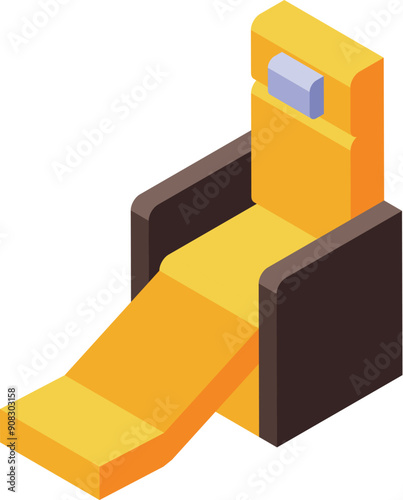Comfortable modern recliner chair with extended footrest isometric icon isolated on white background
