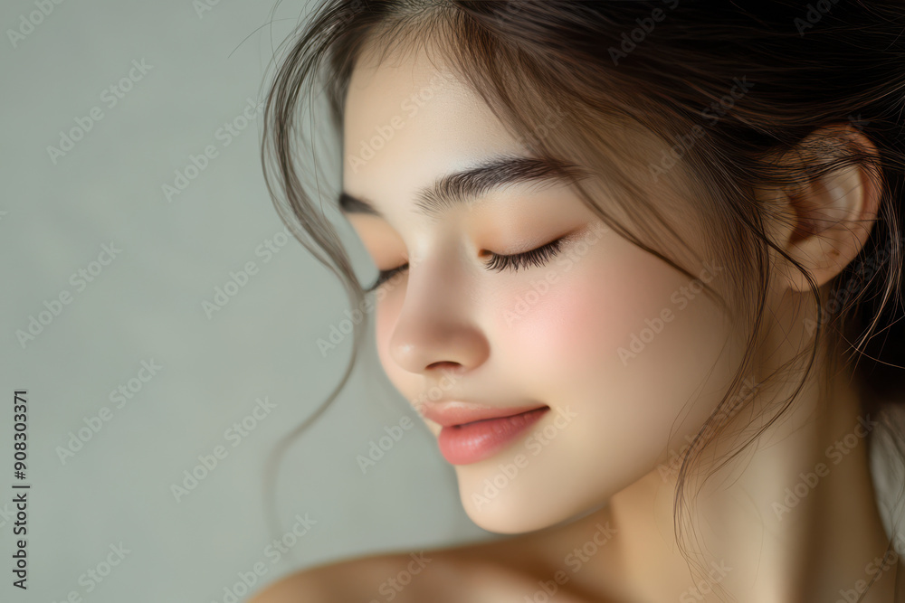 A close up of a girl's face with her eyes closed A close up of a girl's face with her eyes closed