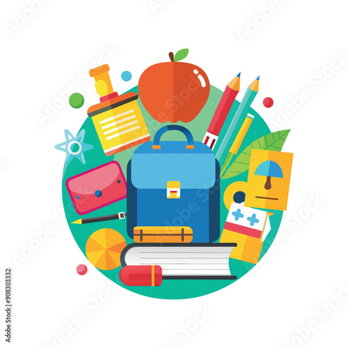 Cartoon Childrens Going Back To School on a white background