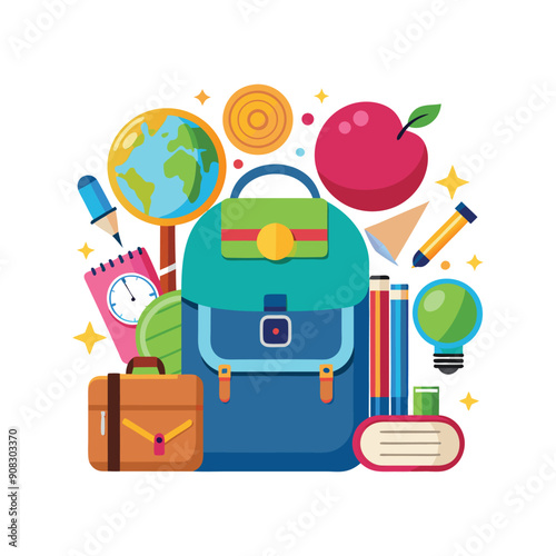 Cartoon Childrens Going Back To School on a white background