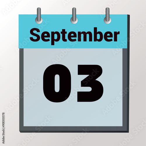 vector calendar page with date September 3, light colors