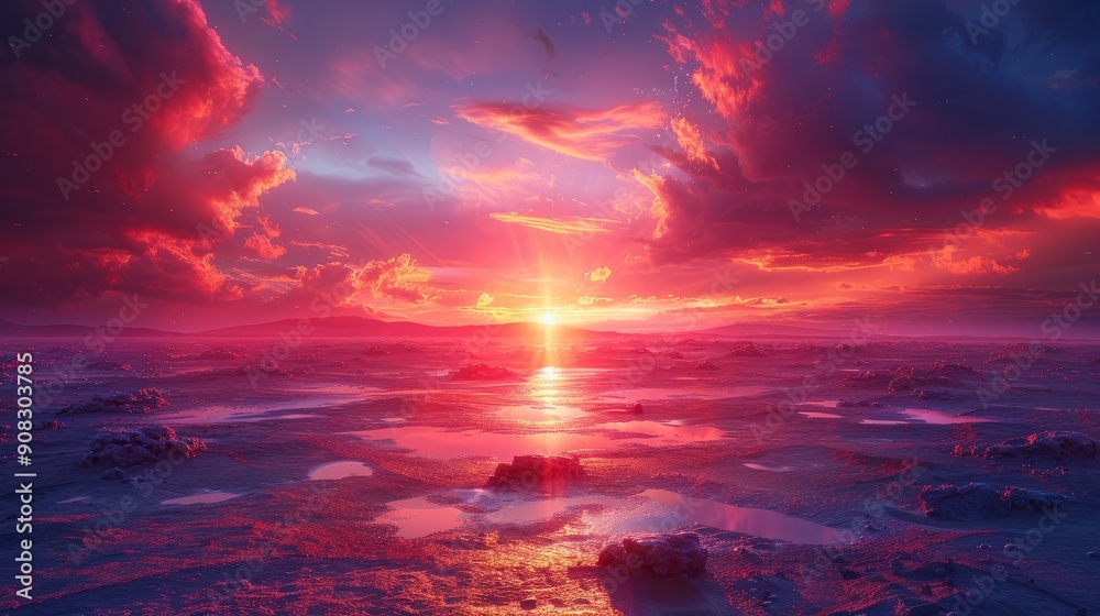 Fototapeta premium Dramatic Sunset over Cracked Earth 2