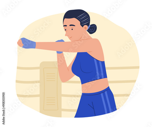 Young Sportswoman Boxer Practice Kickboxing for Martial Arts Sport Concept Illustration