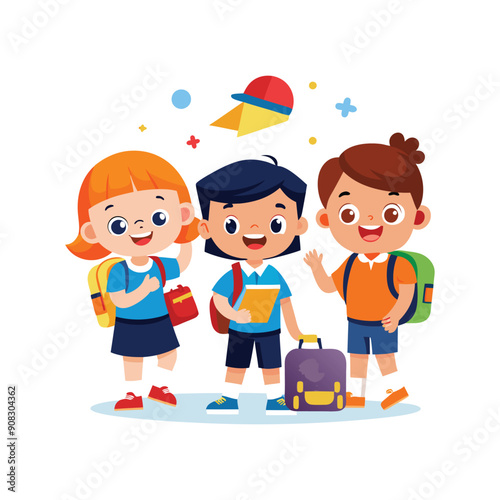 Cartoon Childrens Going Back To School on a white background