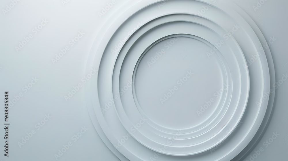 Futuristic 3D Circular Pattern Design on Light Grey Background with Branding Space, Tech Theme