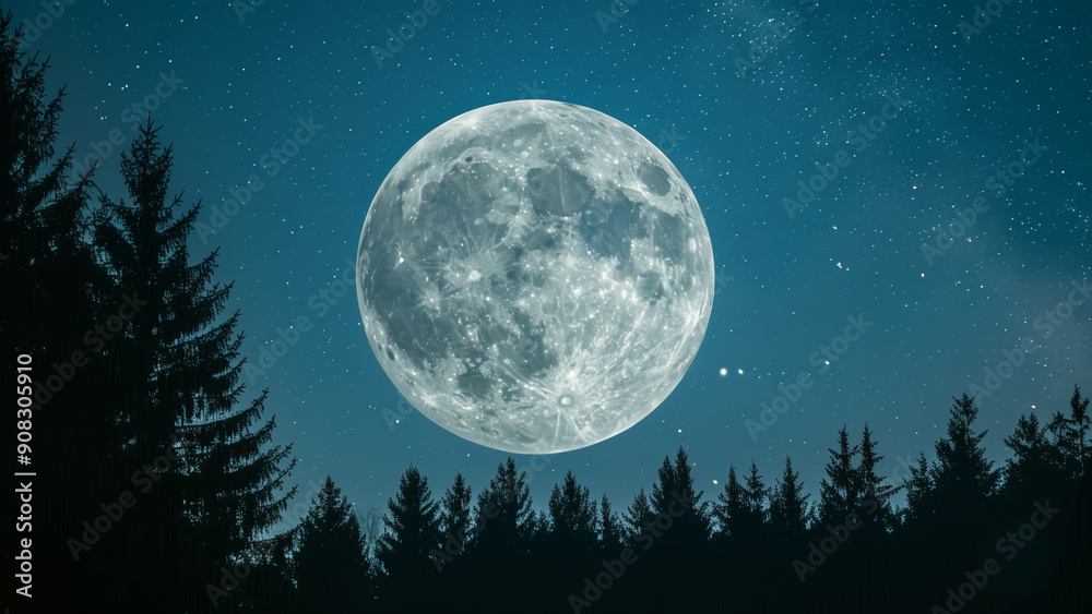 Enormous Moon Over Pine Forest Enormous Moon Over Pine Forest