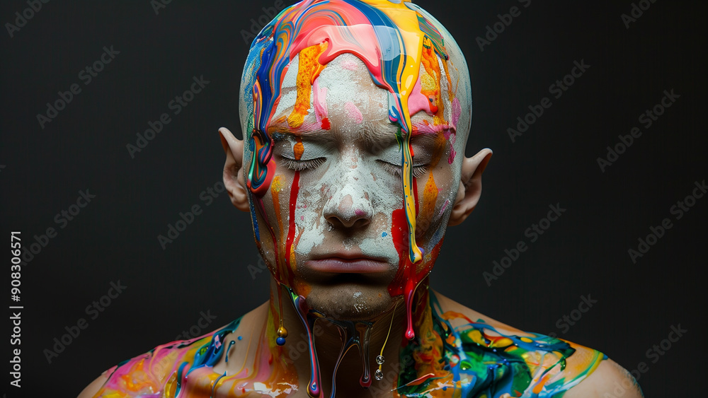 Naklejka premium Variegated Elegance: Color Over Porcelain Skin