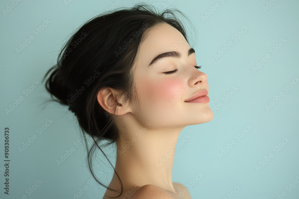 A close up of a girl's face with her eyes closed A close up of a girl's face with her eyes closed
