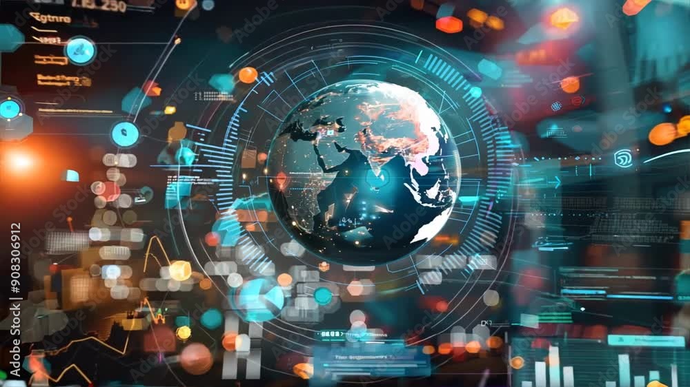 futuristic background with a holographic globe and digital overlays futuristic background with a holographic globe and digital overlays