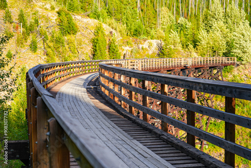 Fotografi Wooden trestle bridge along the Myra Canyon Trestles trail, a section of the Ket