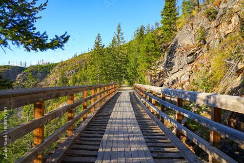 Cuadro en lienzo Wooden trestle bridge along the Myra Canyon Trestles trail, a section of the Ket