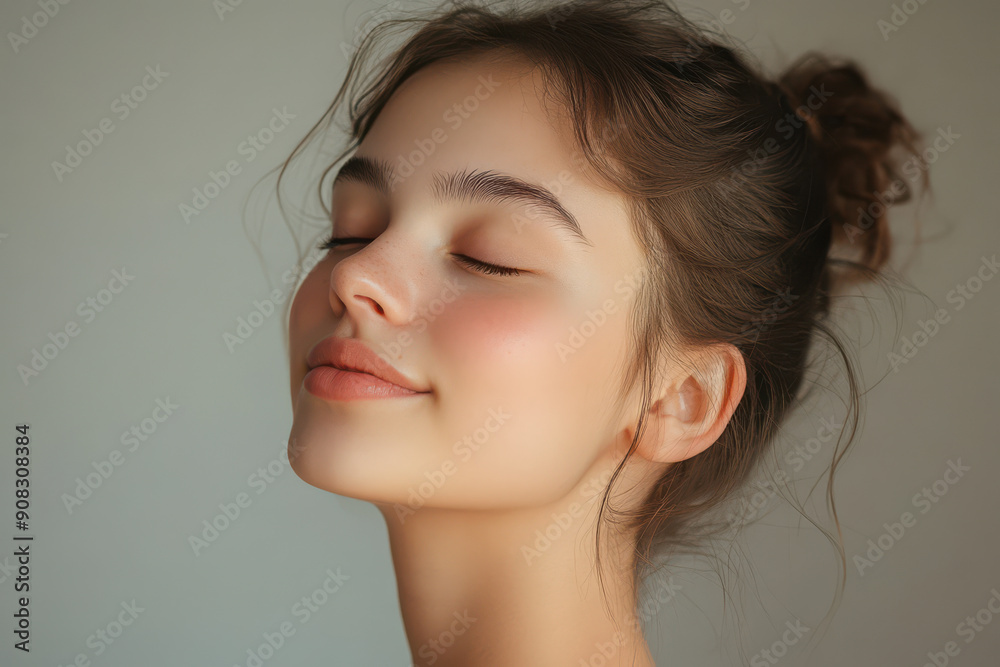A close up of a girl's face with her eyes closed A close up of a girl's face with her eyes closed
