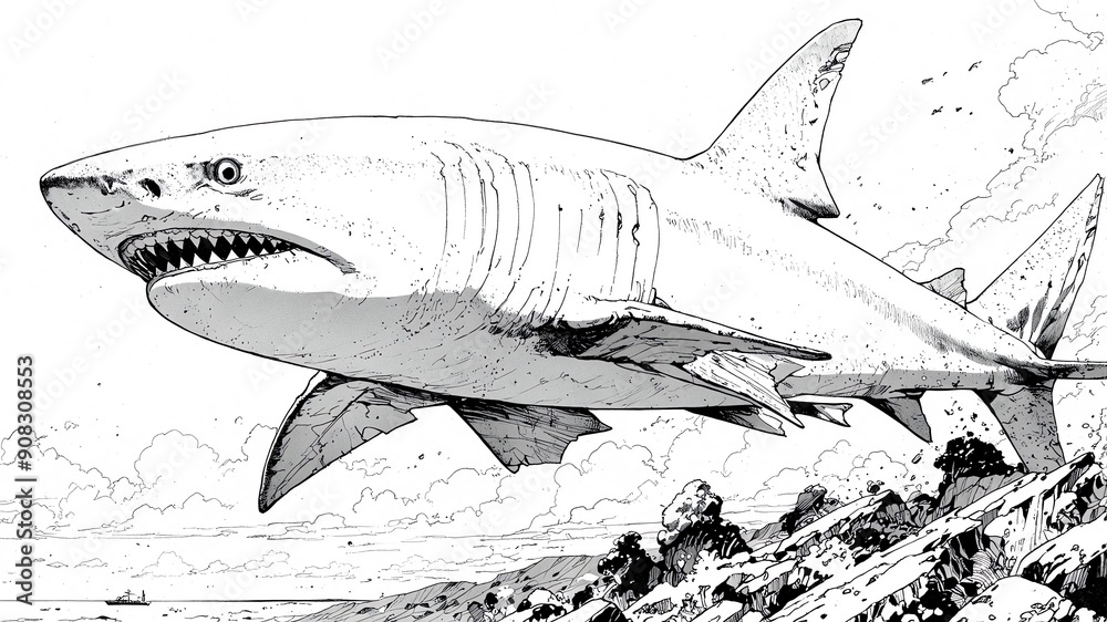 Fototapeta premium bonnethead shark black and white animal black and white