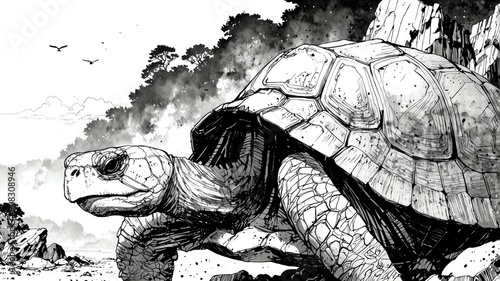 galpagos tortoise animal black and white photo