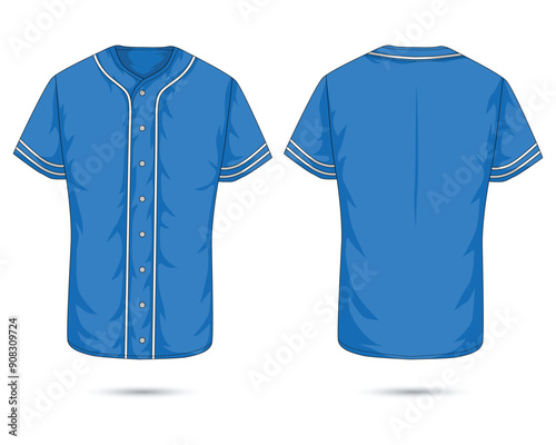 Blue baseball jersey template front and back view