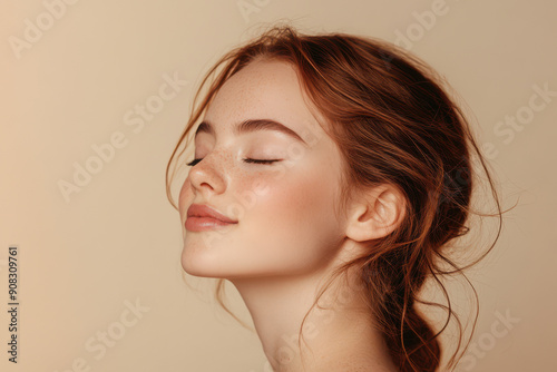 A close up of a girl's face with her eyes closed