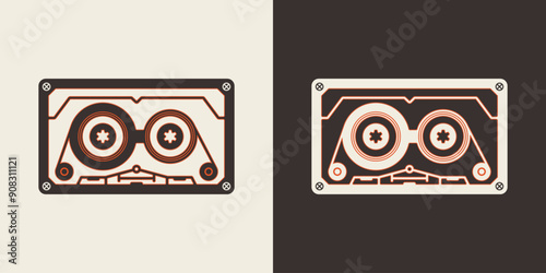Vintage illustration of a classic cassette tape for printable products.