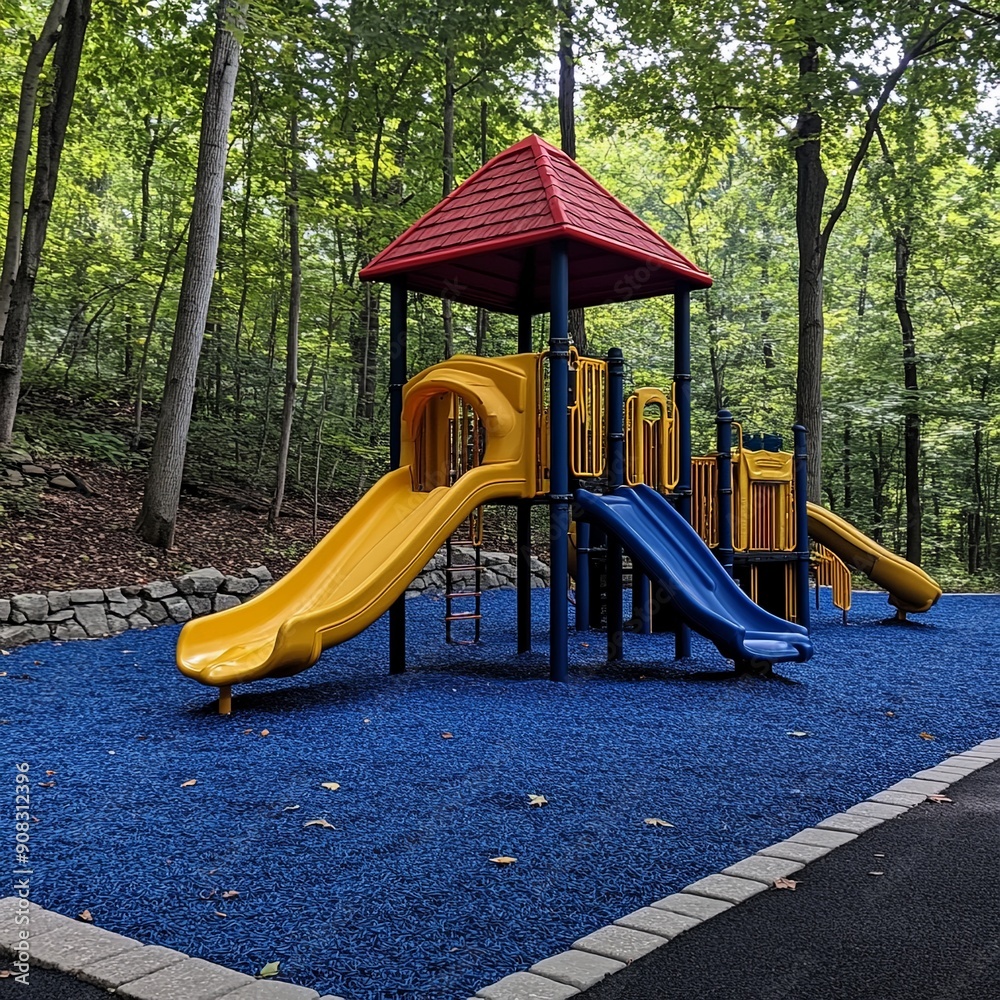 Vibrant Kids Playground with Colorful Slides and Structures Vibrant Kids Playground with Colorful Slides and Structures